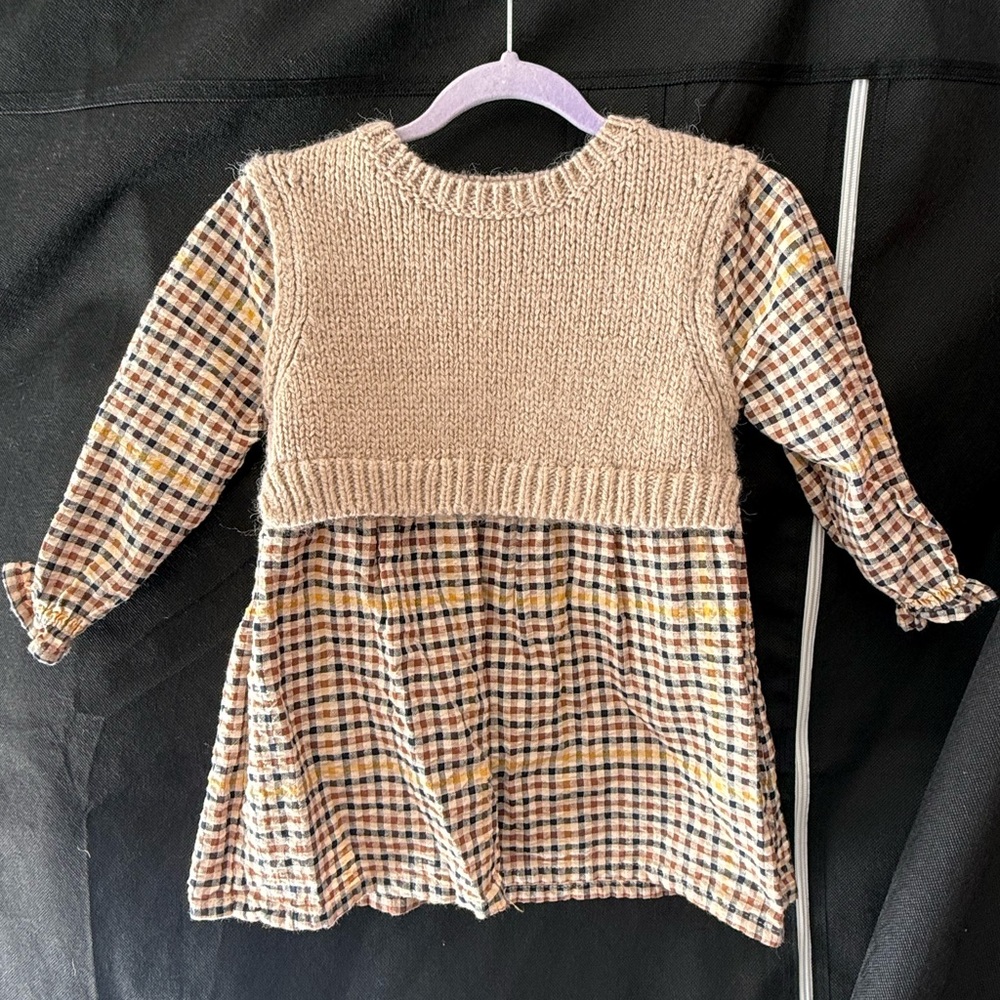 Zara Kids Plaid dress with Knit Vest - Brown and Cream